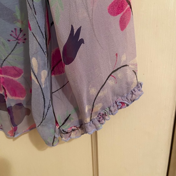 Tess Studio Silk Sheer Button Down Floral Blouse Women Size 8 - Picture 5 of 10